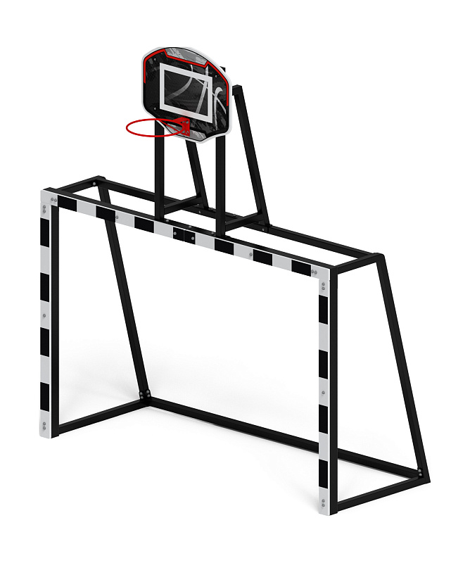 Ворота мини футбольные с баскетбольным щитом (черные) (с креплением сетки) - СО 2.60.05-01