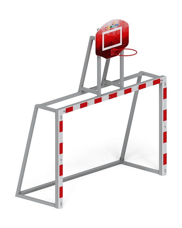 Ворота мини футбольные с баскетбольным щитом (красные) (с креплением сетки) - СО 2.60.05-02 - фото, описание, цена